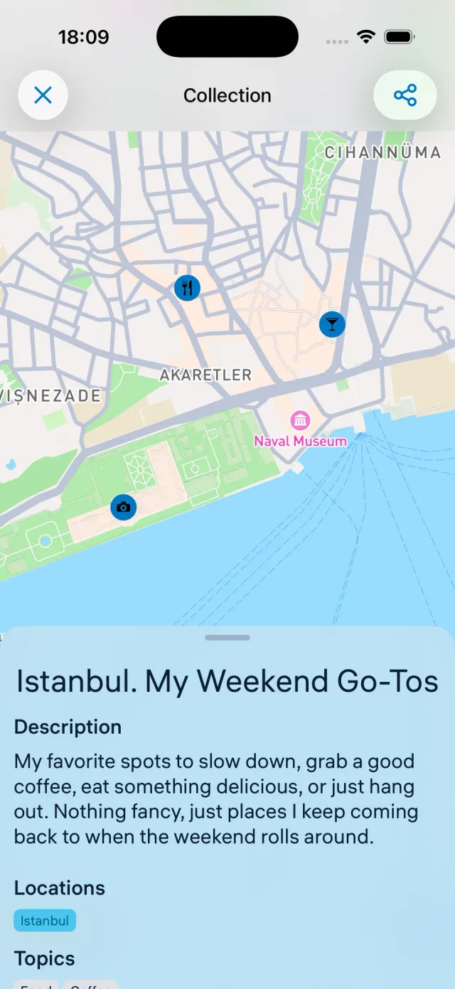 A Collection on the map, with its description